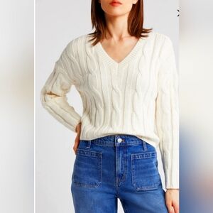 Cable Knit V-Neck Crop SweaterMadewell